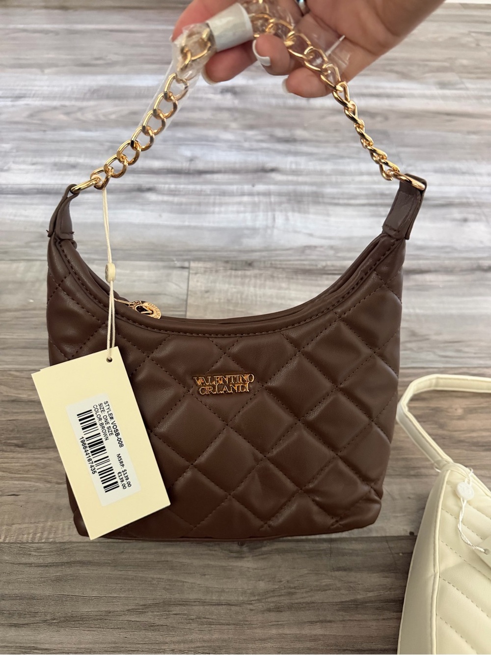 Valentino Orlandi Chocolate Brown Quilted Mini Shoulder Bag with Gold Chain